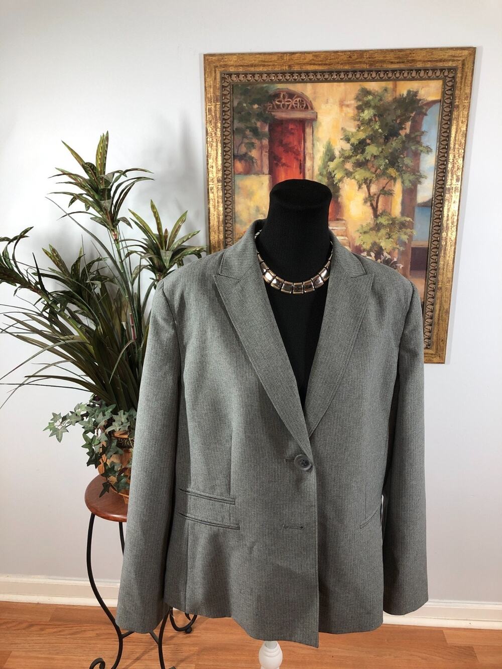 Le Suit Blazer‎ Jacket Women's 18 Gray Notched Lapel Modern Professional Career